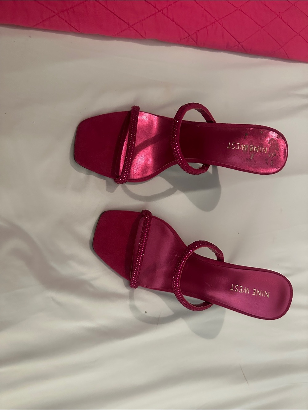 Nine West Fuchsia Beaded Satin Slide Heels